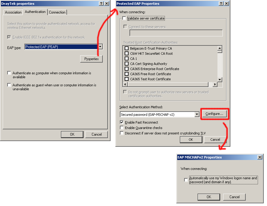 WLAN properties Authentication Tab