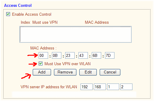 Entering MAC Address of WLAN clients